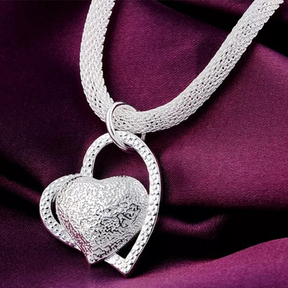 925 Sterling Silver Double Heart Pendant Necklace